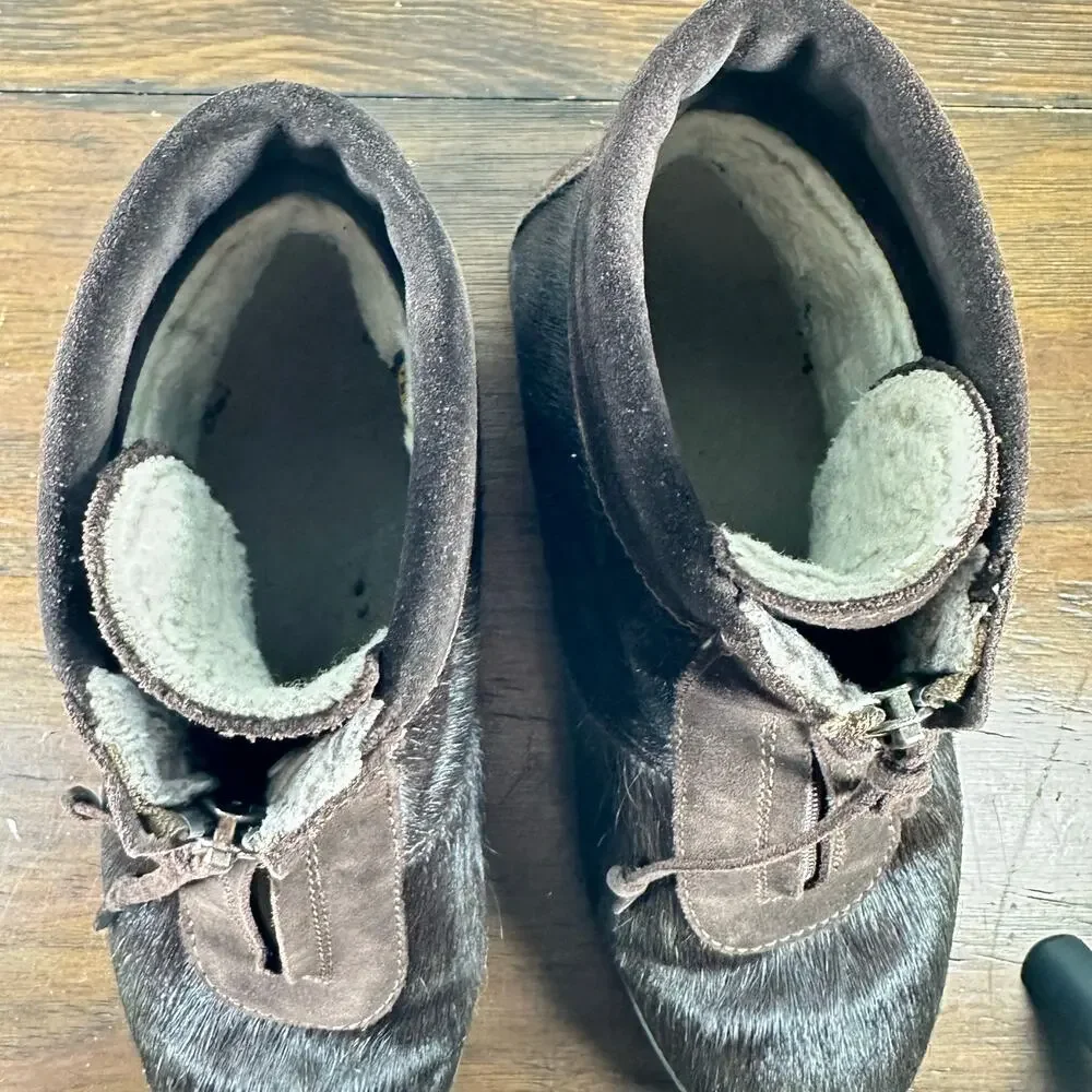TECNICA Apres‎ Ski Brown Cow Hair booties Woman's 38 Outdoor Hiking
